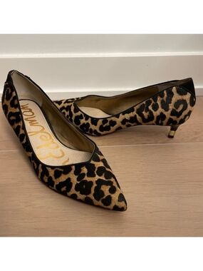 New Condition Sam Edelman Leopard-Print Pointed Kitten Heel Pumps - Tan & Black